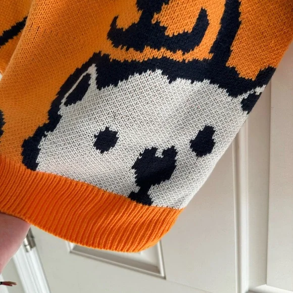 Shengu Polar Bear Crewneck Sweater Orange Back White Kawaii Oversized Knit Funky - Picture 5 of 13